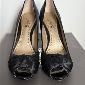 Elegant Black Satin Peep-Toe Heels